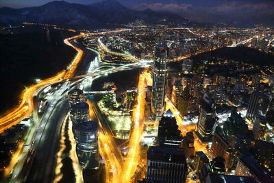 High angle view of illuminated city at night