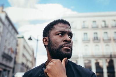 Man crying and protesting at a rally for racial equality against racism. black lives matter.