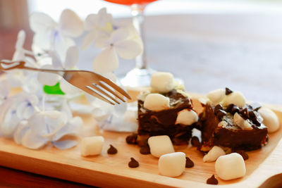 Close-up of dessert in plate on table
