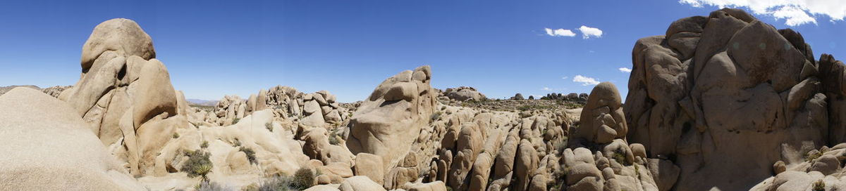 Low angle view of rock formations against sky