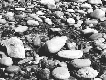 High angle view of stones on beach