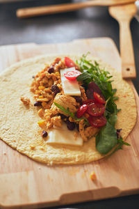 High angle view of salad in plate on table