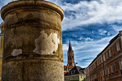 Low angle view of statue against building