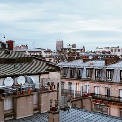 High angle view of buildings against sky