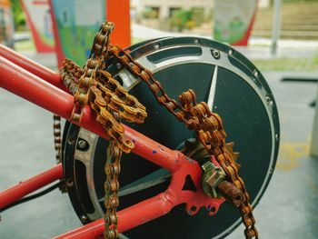 Close-up of rusty chain on equipment