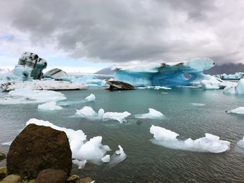 Scenic view of frozen lake against sky