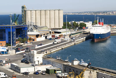 High angle view of harbor at sea