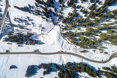 High angle view of snow covered landscape