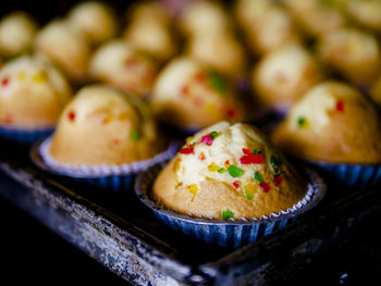 High angle view of dessert in tray