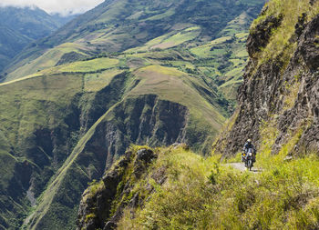 Man on touring adventure motorbike in the mountains of colombia