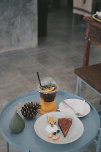 High angle view of breakfast on table