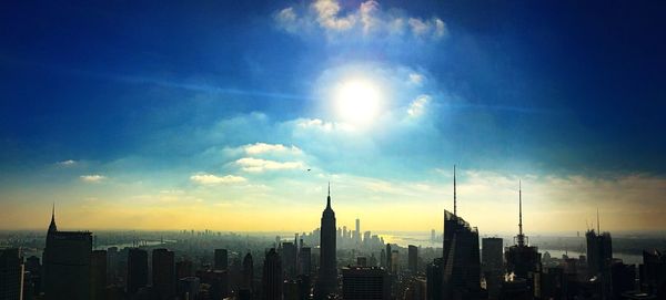 City skyline at sunset