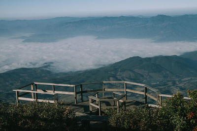 High angle view of mountains against sky