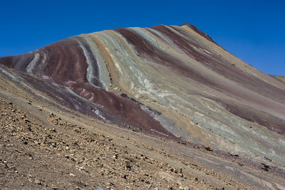 Scenic view of mountain against clear blue sky