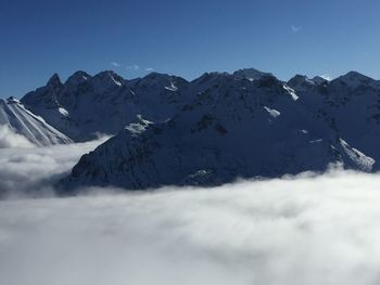 Scenic view of snowcapped mountains against sky