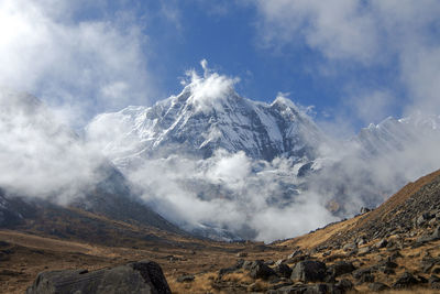 Breathtaking view around annapurna base camp in nepal.