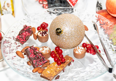 High angle view of dessert in plate on table
