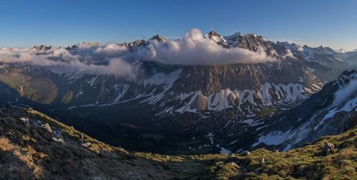 Scenic view of snowcapped mountains against sky