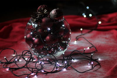 Close-up of christmas decoration on table