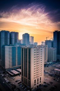 View of city at sunset