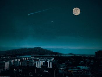 Aerial view of town against sky at night