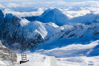 Scenic view of snowcapped mountains against sky