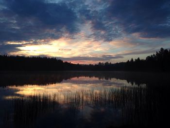 Scenic view of calm lake at sunset