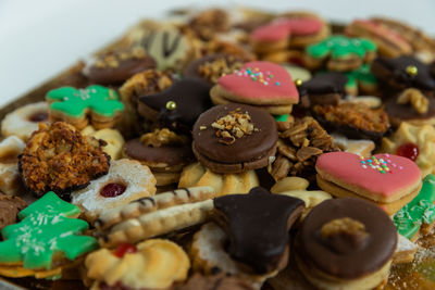 High angle view of cookies on table