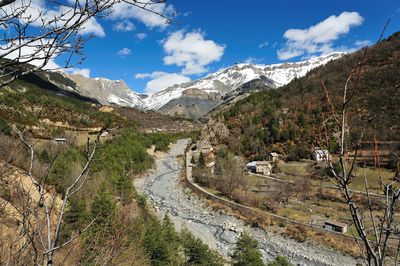 Scenic view of snowcapped mountains against sky