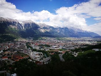 High angle view of townscape against sky