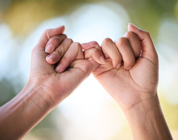 Cropped image of person holding hands