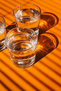 High angle view of beer glass on table