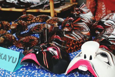 Close-up of shoes for sale at market stall