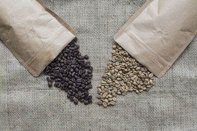 High angle view of coffee beans