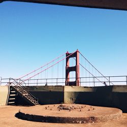 Low angle view of built structure against clear blue sky