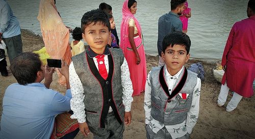 Portrait of two people in water