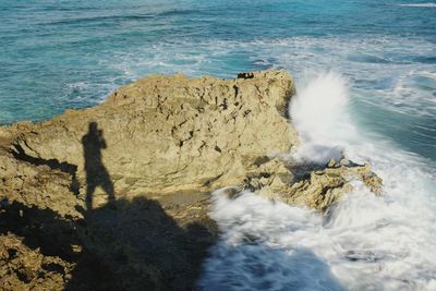 High angle view of waves in sea