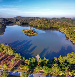 High angle view of lake against sky