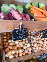 Various vegetables for sale at market stall