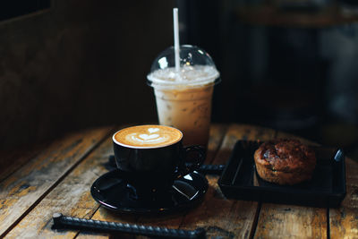 Close-up of coffee cup on table