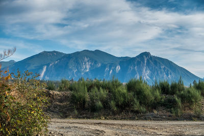 View of mountain against cloudy sky