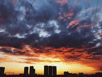 Dramatic sky over city during sunset