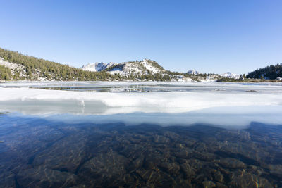 Scenic view of mountains against clear blue sky