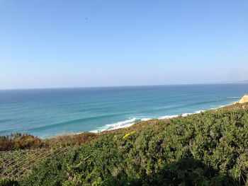 Scenic view of sea against clear sky