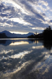 Scenic view of lake against sky during sunset