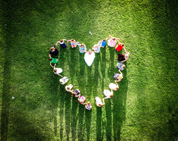 High angle view of heart shape made of plant