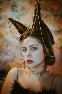 Close-up of young woman wearing hat