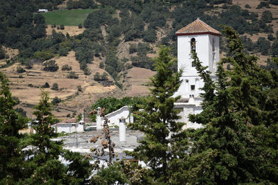 High angle view of buildings in city