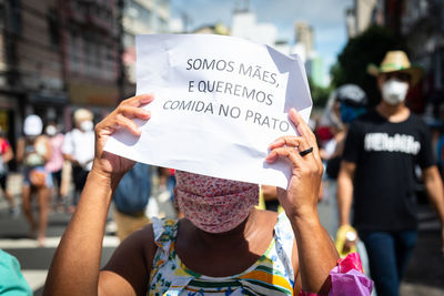 Protesters protest against the government of president jair bolsonaro in the city of salvador.