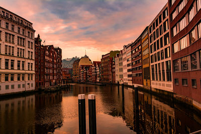 View of buildings against cloudy sky during sunset